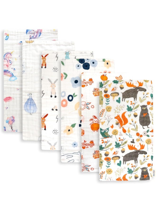 Maliton Muslin Burp Cloths for Baby Girl 6 Pack Large 20''x10'' 100% Cotton Burp Rags Absorbent and Soft 6 Layers Muslin Cloth Baby Boy Newborn Essentials Must Haves(Fairy Tale, Pack of 6) - Image 1
